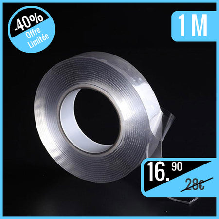 Scotch Magique Double Face Gel Nanoparticule Fixez Sans Percer Lavable Réutilisable 1 Mètre